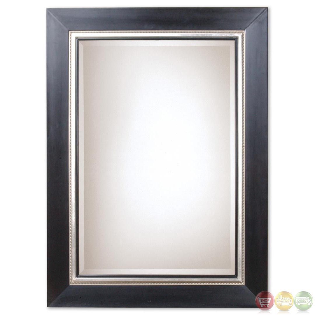 Whitmore Traditional Matte Large Black Silver Rectangular Mirror With Inside Matte Black Rectangular Wall Mirrors (View 2 of 15)
