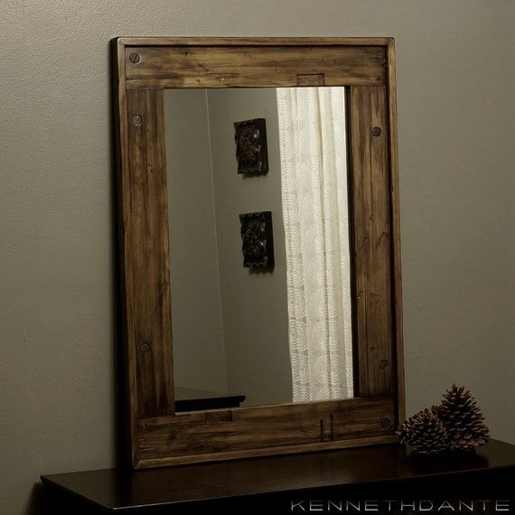 Wood Framed Mirror Natural Medium Rustic Brownkennethdante Pertaining To Rustic Getaway Wood Wall Mirrors (View 11 of 15)