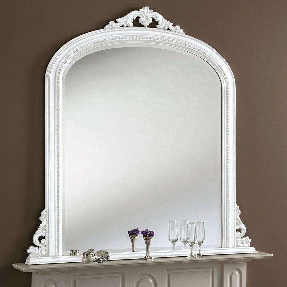 Yg313 White Overmantle Arched Top Mirror Decorative Beaded Edge Frame Within Silver Beaded Arch Top Wall Mirrors (View 5 of 15)