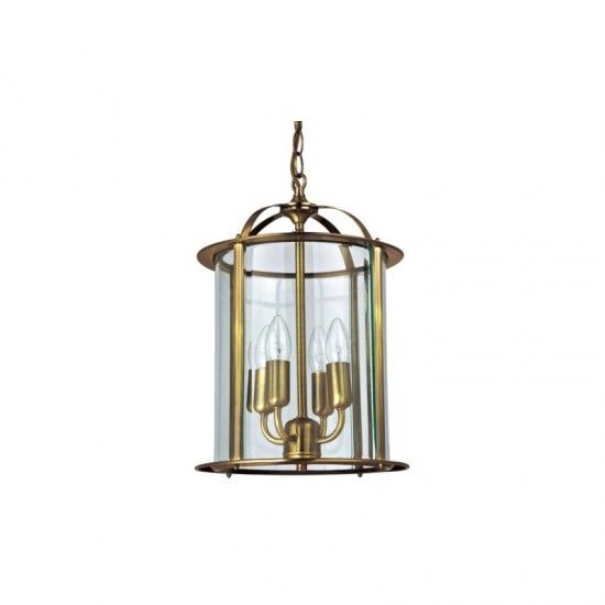 109073 005 Antique Brass With Glass 4 Light Lantern Pendant Regarding Aged Brass Lantern Chandeliers (View 13 of 15)