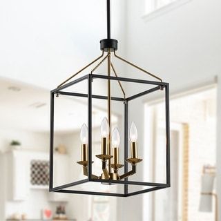 12" Wide Matte Black And Gold 4 Light Entry Pendant – On Sale – Overstock –  34418932 Throughout Flat Black Lantern Chandeliers (Photo 8 of 15)