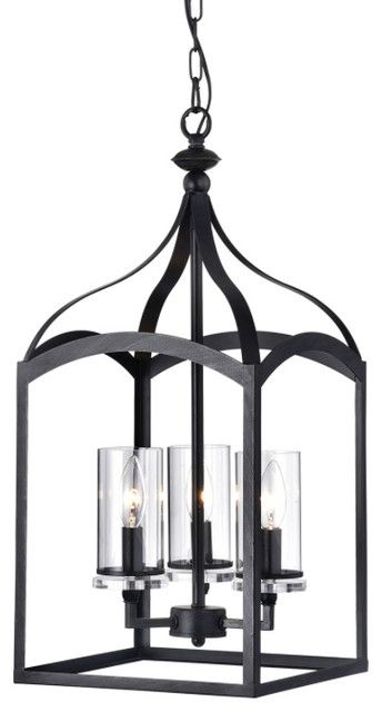 3 Light Antique Black Lantern Pendant Chandelier With Glass Shades –  Chandeliers  Edvivi Lighting | Houzz In Distressed Black Lantern Chandeliers (Photo 4 of 15)