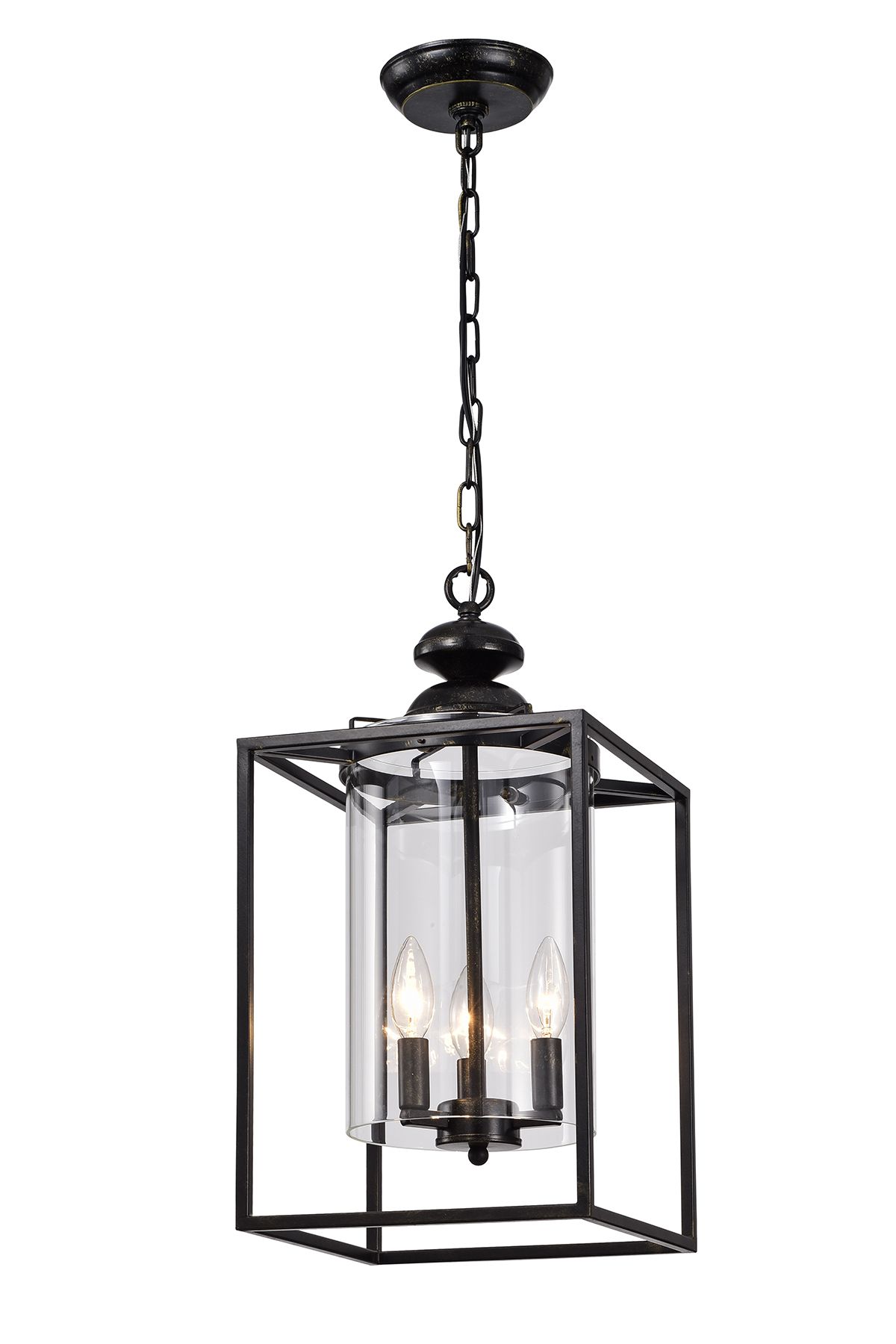 3 Light Antique Bronze Metal Lantern Chandelier With A Hurricane Glass Shade  – Edvivi Lighting With Regard To Clear Glass Shade Lantern Chandeliers (View 7 of 15)