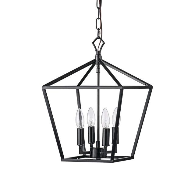 4 Light Matte Black Lantern Pendant Chandelier 12" With Nickle Or Black  Sleeve – Transitional – Chandeliers  Edvivi Lighting | Houzz Within Distressed Black Lantern Chandeliers (Photo 3 of 15)