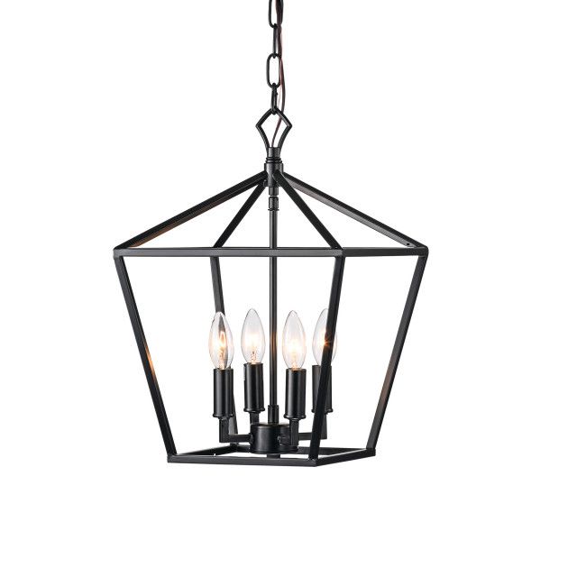 4 Light Matte Black Lantern Pendant Chandelier 16" With Nickle Or Black  Sleeve – Transitional – Chandeliers  Edvivi Lighting | Houzz Pertaining To Black Powder Coat Lantern Chandeliers (View 15 of 15)