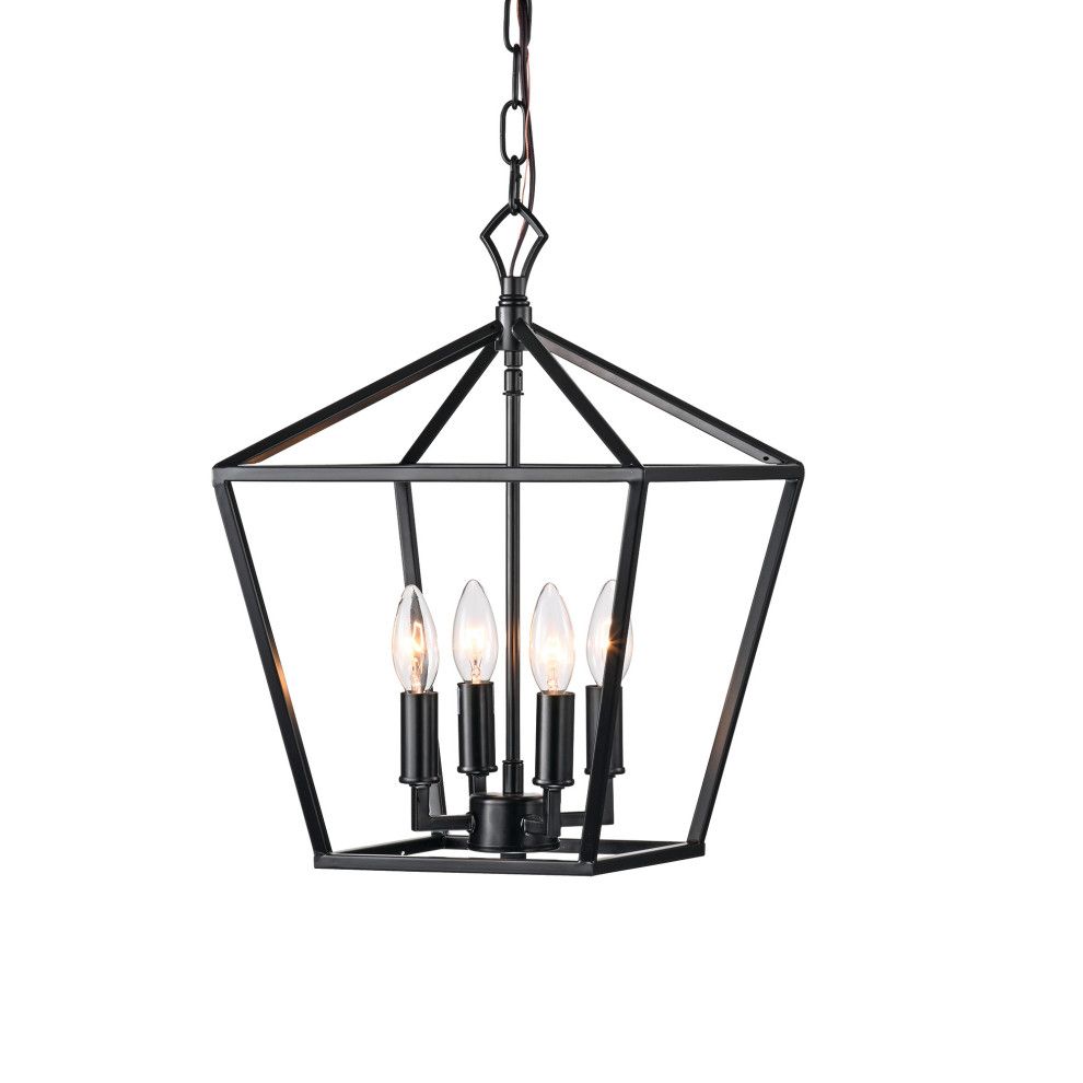 4 Light Matte Black Lantern Pendant Chandelier 16" With Nickle Or Black  Sleeve – Transitional – Chandeliers  Edvivi Lighting | Houzz Regarding Black With White Lantern Chandeliers (View 4 of 15)
