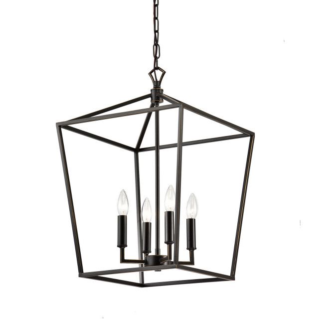 4 Light Oil Rubbed Bronze Lantern Cage Pendant Chandelier – Transitional –  Chandeliers  Edvivi Lighting | Houzz Pertaining To Bronze Lantern Chandeliers (View 9 of 15)