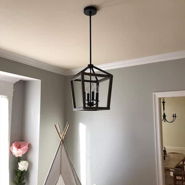 5 Light Walnut And Black Rustic Classic Lantern Chandelier Pendant Light  With Oak Wood And Iron Ec Clw 6012 – The Home Depot With Regard To Rustic Black Lantern Chandeliers (View 8 of 15)