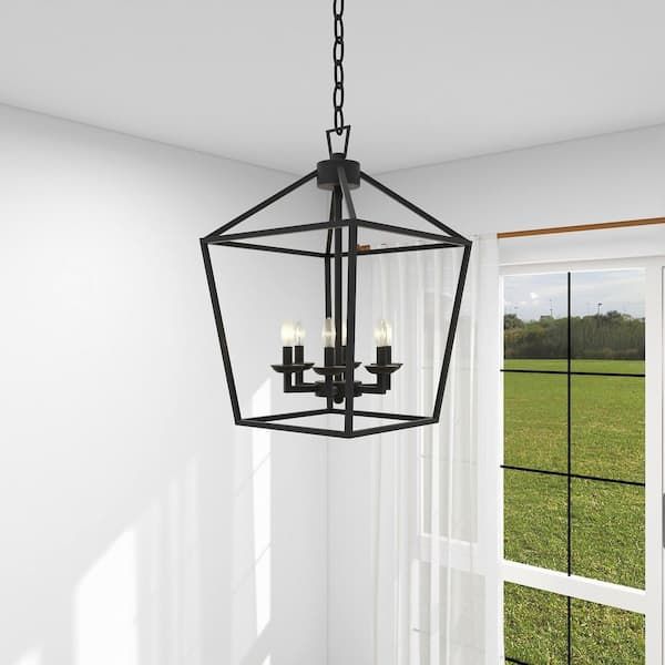 6 Light Lantern Black Cube Interior Pendant Without Shade Ljd 50336bk – The  Home Depot Throughout Six Light Lantern Chandeliers (View 6 of 15)