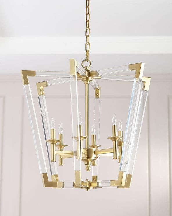 Angled Lucite Burnished Brass 6 Light Lantern Throughout Burnished Brass Lantern Chandeliers (View 12 of 15)