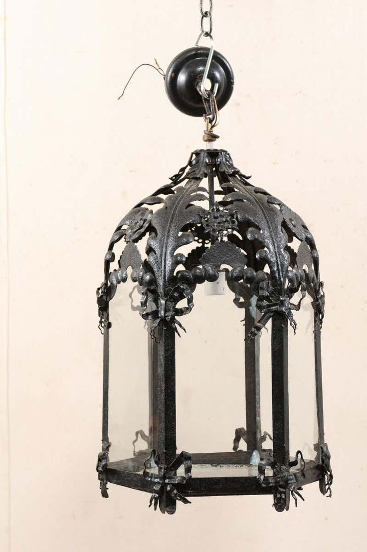Antique French Hanging Black Iron Lantern With Ribbon And Floral Motif | Iron  Lanterns, French Antiques, Hanging Light Fixtures Intended For French Iron Lantern Chandeliers (View 4 of 15)