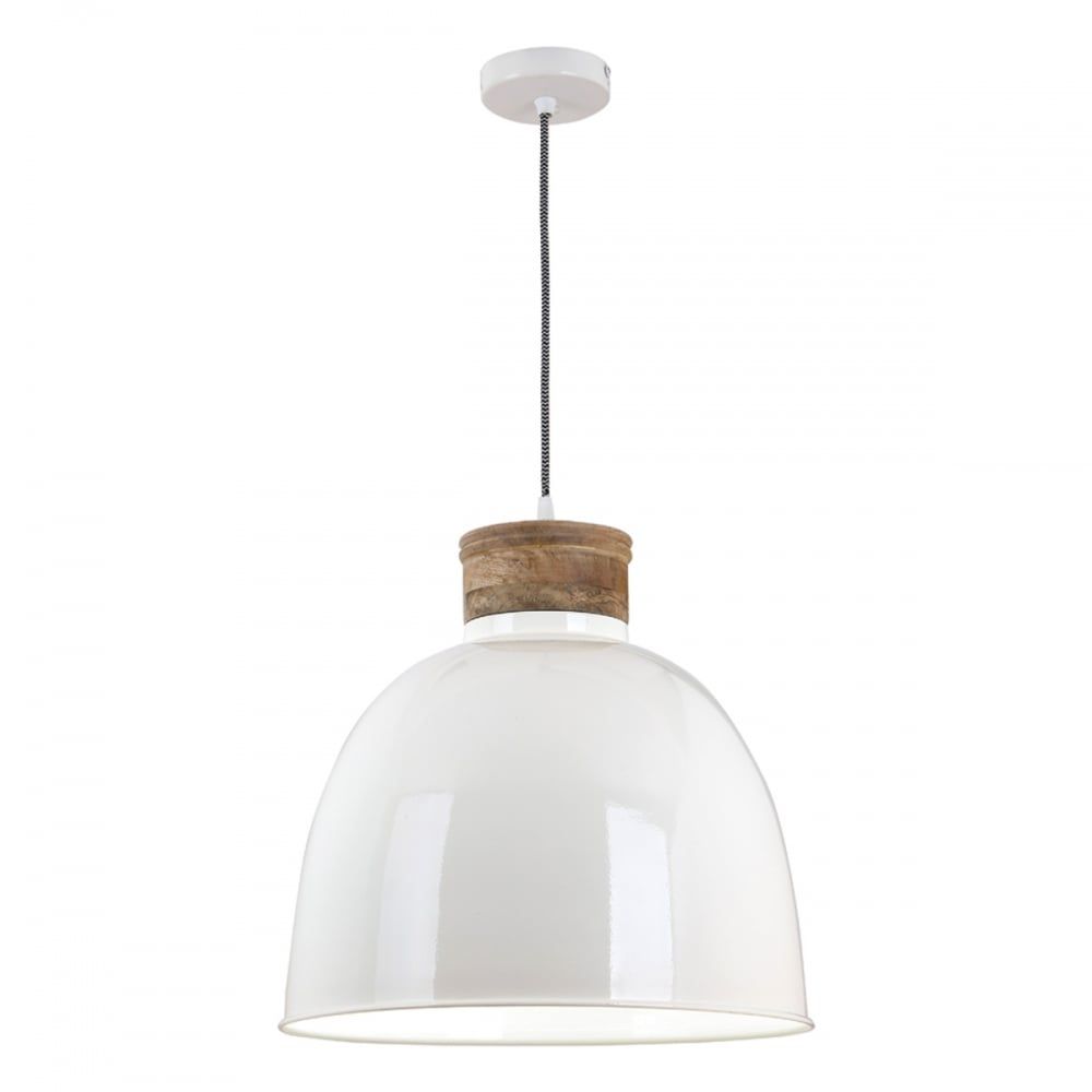 Aphra Gloss Cream Pendant Light With Wooden Detail Pertaining To Gloss Cream Lantern Chandeliers (View 7 of 15)