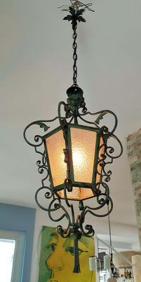 Art Nouveau Lantern Or Pendant Lamp In Wrought Iron, France, 1900s En Vente  Sur Pamono Pertaining To French Iron Lantern Chandeliers (Photo 5 of 15)