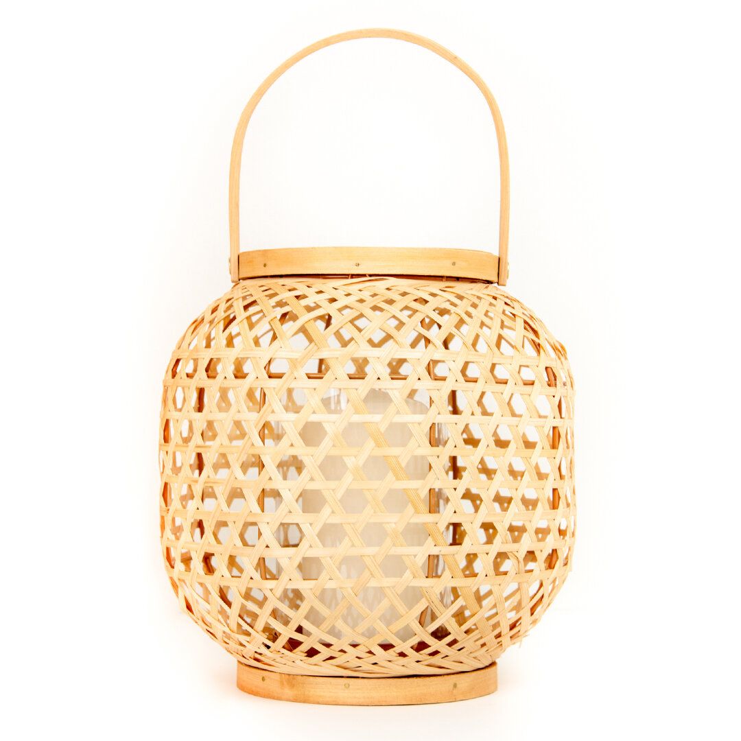 Bay Isle Home Rattan Candle Lantern With Glass Shade Natural Bamboo, 9.5"  Hx  (View 9 of 15)