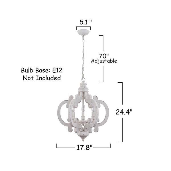 Bella Depot 6 Light Distressed White Cottage Chic Crown Chandelier With  Farmhouse Wooden Pendant Fc4002 – The Home Depot Within Cottage White Lantern Chandeliers (View 12 of 15)