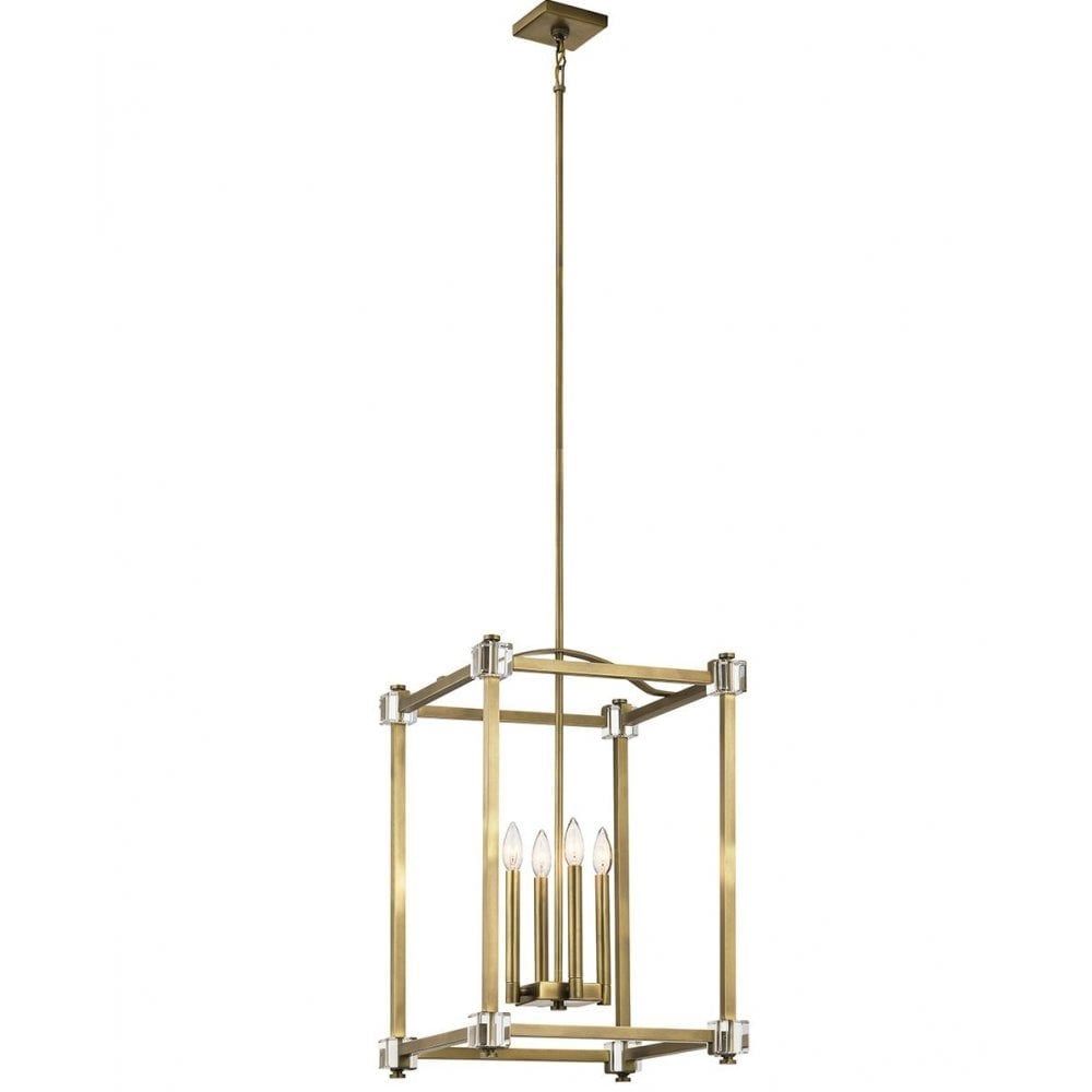 Box Shape Lantern Style Ceiing Pendant In Natural Brass With Crystal Throughout Natural Brass Lantern Chandeliers (View 3 of 15)
