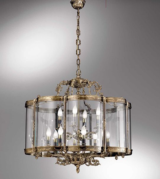 Brass Suspension Lantern Lamp With Hot Bent Glass Lampshade | Nervilamp Throughout Antique Gild Lantern Chandeliers (View 11 of 15)