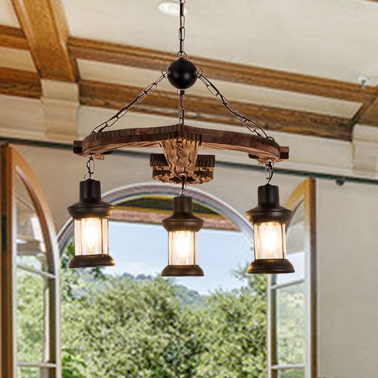 Brown Anchor Chandelier Pendant Light Loft Style 3 Lights Wood And Metal  Ceiling Lamp With Lantern Shade In 2022 | Metal Ceiling Lamp, Metal  Ceiling, Candle Wall Sconces Pertaining To Brown Wood Lantern Chandeliers (View 11 of 15)