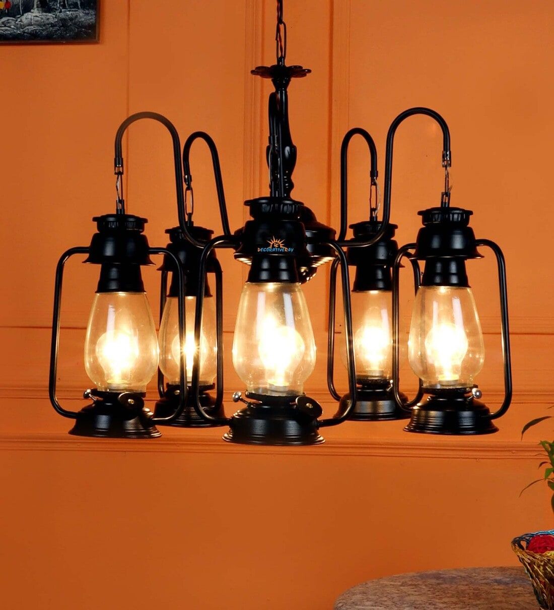 Buy Black Lantern Chandelier In Clear Glassdecorativeray Online –  Shaded Chandeliers – Chandeliers – Lamps And Lighting – Pepperfry Product With Regard To Rustic Black Lantern Chandeliers (View 11 of 15)
