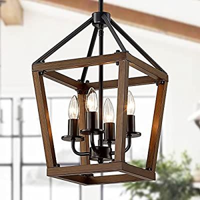 Buy Linsly Rustic Chandelier,4 Light Farmhouse Chandelier,imitation Oak  Wood Farmhouse Pendant Light Fixture, Adjustable Vintage Iron Lantern  Chandelier For Dining Room,entryway,kitchen Island Online At Lowest Price  In Nepal (View 12 of 15)