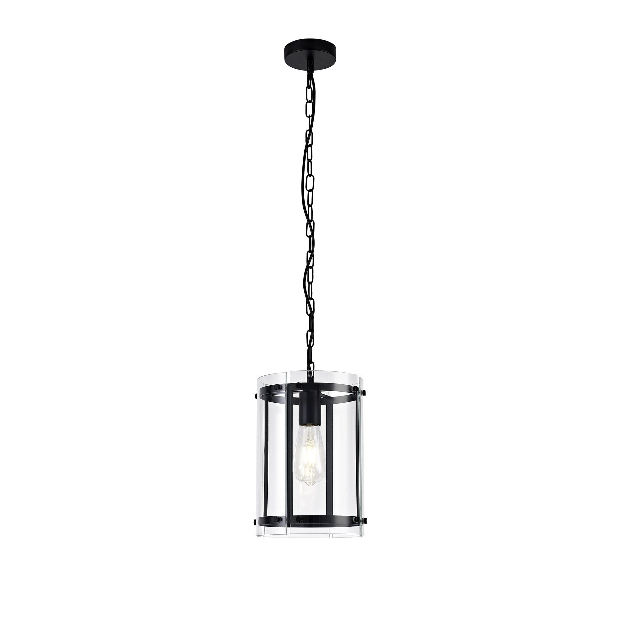 Ceiling Pendant Lantern In Matte Black With Glass Panels Intended For Flat Black Lantern Chandeliers (View 12 of 15)