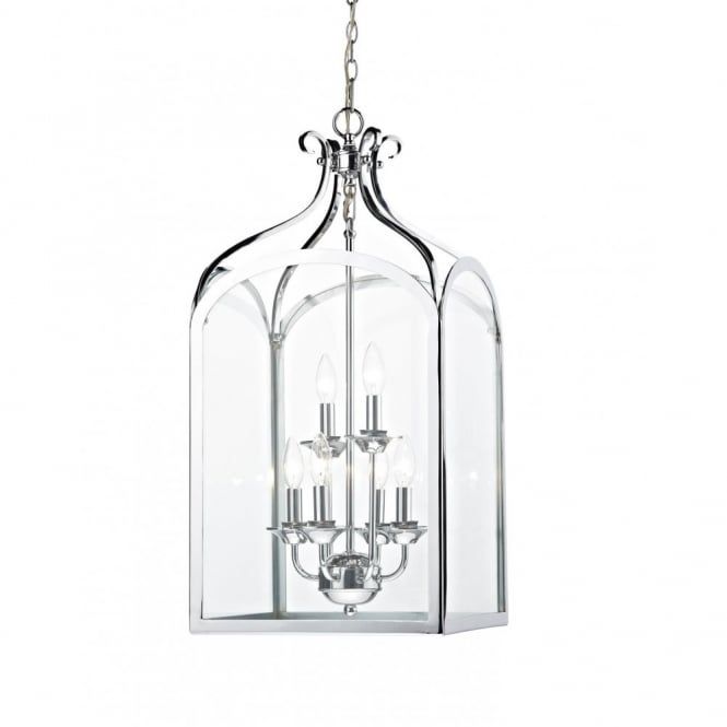 Chrome Hall Lantern, Large Square Lantern, Clear Glass, 6 Candle Lights For Chrome Lantern Chandeliers (View 1 of 15)