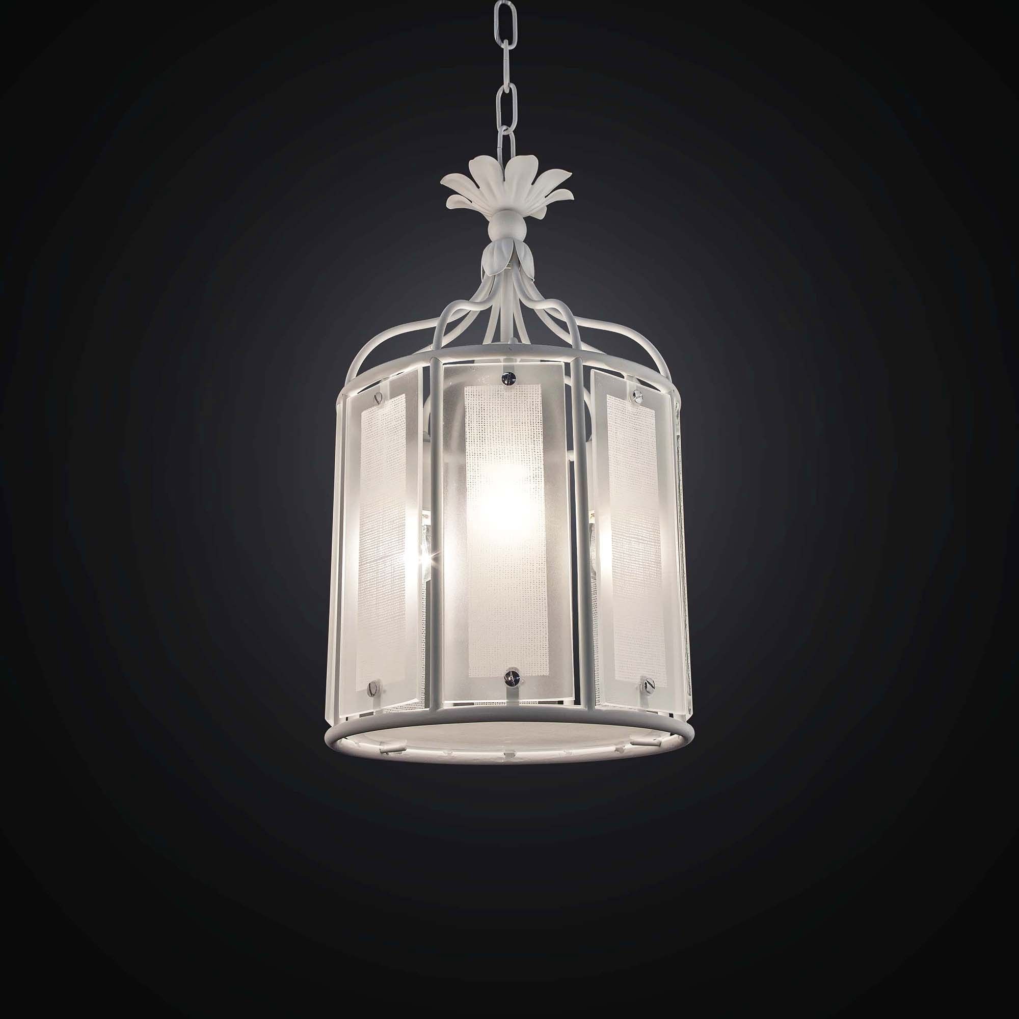 Classic Chandelier In White Wrought Iron Cage 3 Lights Bga 2635 / S25 With Cream And Rusty Lantern Chandeliers (Photo 11 of 15)