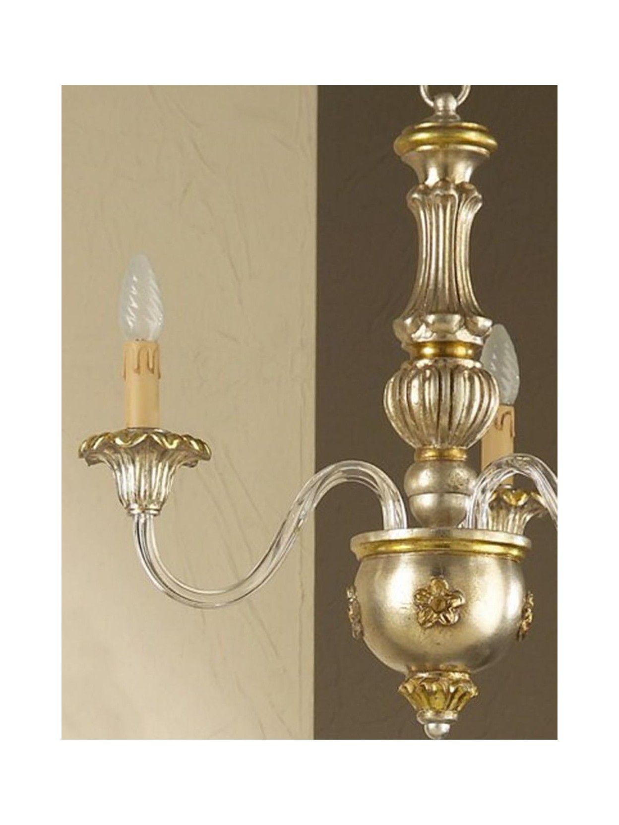 Classic Chandelier In Wood Leaf Silver Gold 3 Lights Esse 615/3 Regarding Gold Leaf Lantern Chandeliers (Photo 7 of 15)