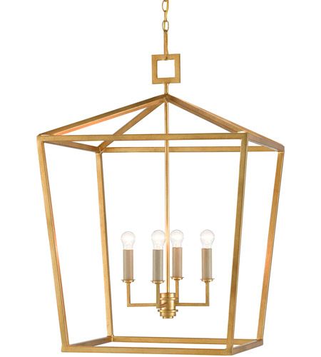 Currey & Company 9000 0405 Denison 4 Light 26 Inch Contemporary Gold Leaf  Lantern Pendant Ceiling Light, Large Intended For Gold Leaf Lantern Chandeliers (Photo 2 of 15)