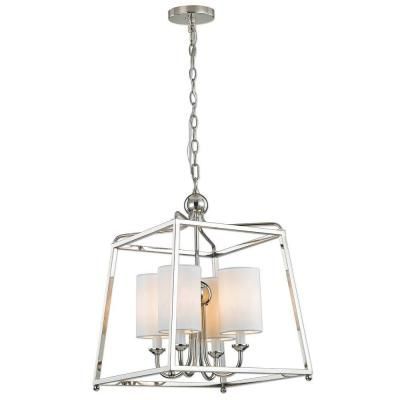 Decor Living Wagner 4 Light Polished Nickel Pendant 7502p 032 – The Home  Depot | Polished Nickel Pendant, Polished Nickel, Cage Pendant Light Intended For Deco Polished Nickel Lantern Chandeliers (View 9 of 15)