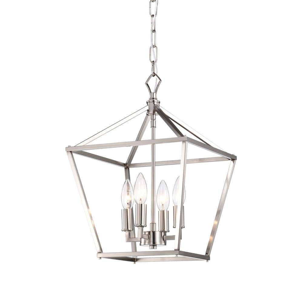 Edvivi Renzo 4 Light Brushed Nickel Caged Candle Style Modern Farmhouse  Pendant Epl1351bn – The Home Depot For Textured Nickel Lantern Chandeliers (View 13 of 15)