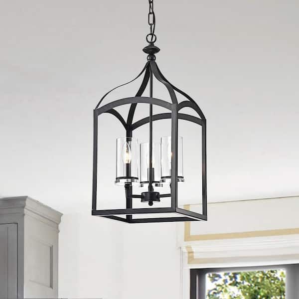 Edvivi Renzo Traditional 3 Light Antique Black Lantern Pendant With Clear  Glass Shades Epl117bk – The Home Depot With Regard To Distressed Black Lantern Chandeliers (Photo 10 of 15)