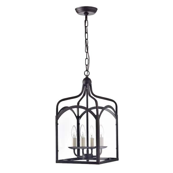 Edvivi Renzo Traditional 4 Light Modern Farmhouse Antique Bronze Lantern  Chandelier With Clear Glass Panels Epl1119ab – The Home Depot With Regard To Lantern Chandeliers With Clear Glass (View 15 of 15)