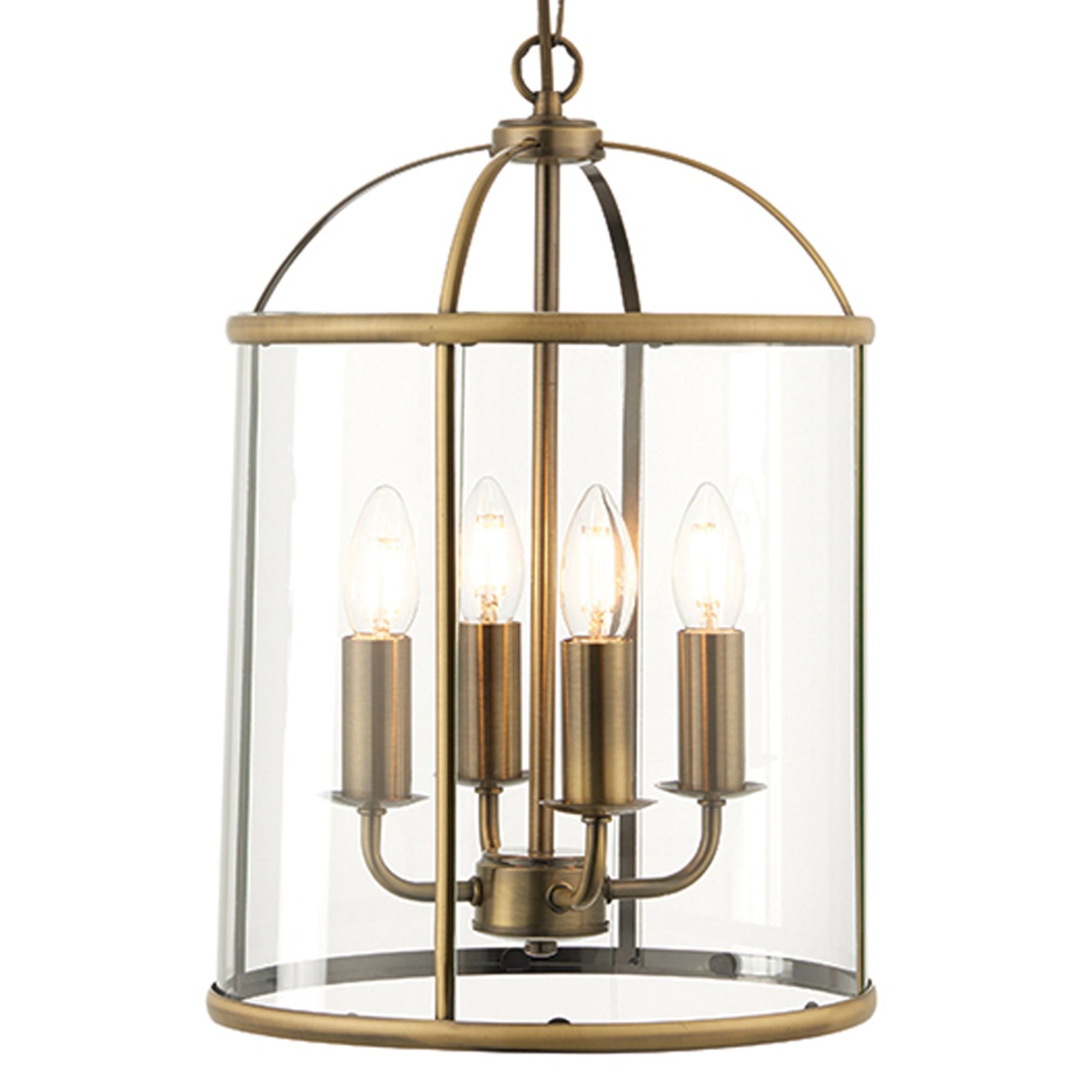 Endon 69455 Lambeth 4 Light Antique Brass And Glass Lantern Pendant For Aged Brass Lantern Chandeliers (View 9 of 15)