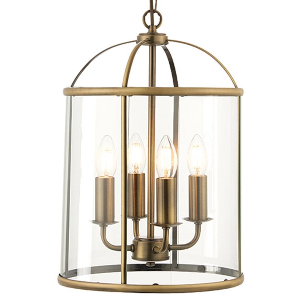 Endon 69455 Lambeth 4 Light Antique Brass And Glass Lantern Pendant Within Brass Lantern Chandeliers (View 7 of 15)