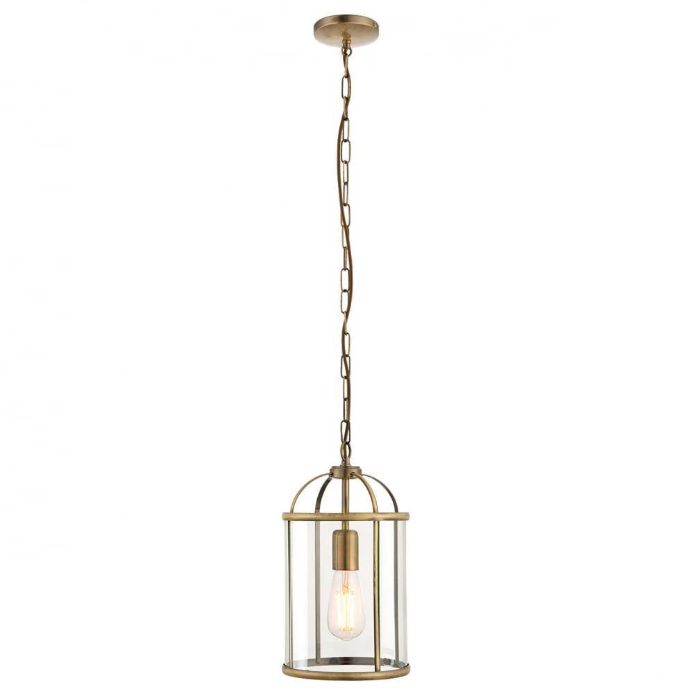 Endon Lambeth Vintage Lantern Ceiling Pendant Light In Antique Brass Finish  And Clear Glass Shade 69454 – Lighting From The Home Lighting Centre Uk Inside Clear Glass Shade Lantern Chandeliers (View 3 of 15)