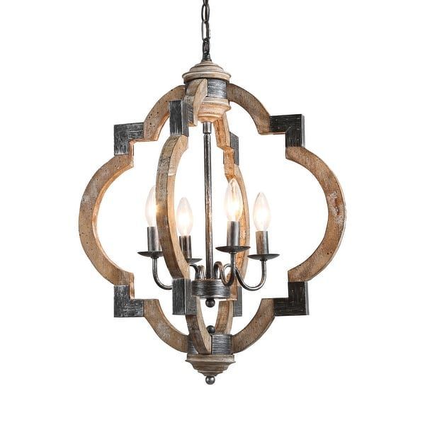 Farmhouse 4 Light Distressed Wood Lantern Foyer Chandelier For Dining Room  – On Sale – Overstock – 29187518 | Wood Chandelier, Candlestick Chandelier, Pendant  Light Fixtures In Distressed Oak Lantern Chandeliers (Photo 8 of 15)