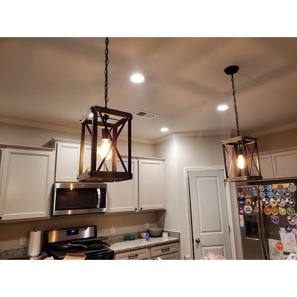 Farmhouse Rustic 1 Light Wood Lantern Pendant Lights Industrial Kitchen  Island Lights – On Sale – Overstock – 22391633 Intended For Brown Wood Lantern Chandeliers (View 12 of 15)