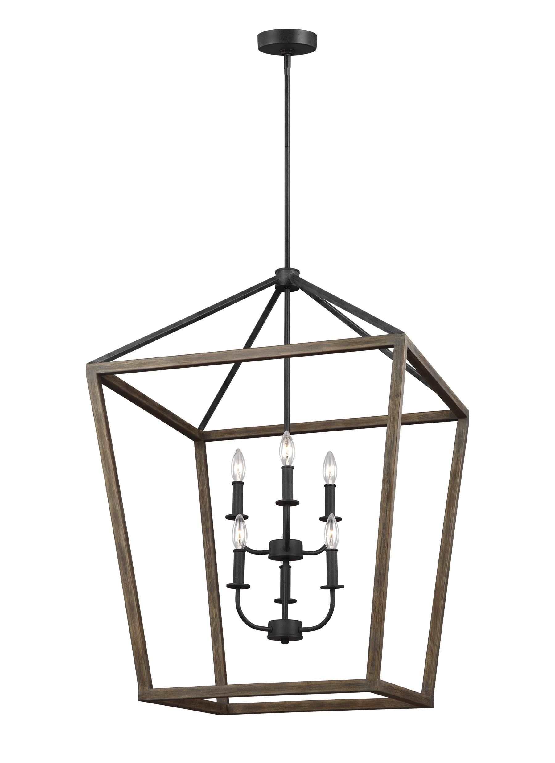 Feiss Gannet 6 Light Weathered Oak Wood And Antique Forged Iron  Modern/contemporary Lantern Pendant Light In The Pendant Lighting  Department At Lowes With Regard To Weathered Oak Wood Lantern Chandeliers (View 7 of 15)