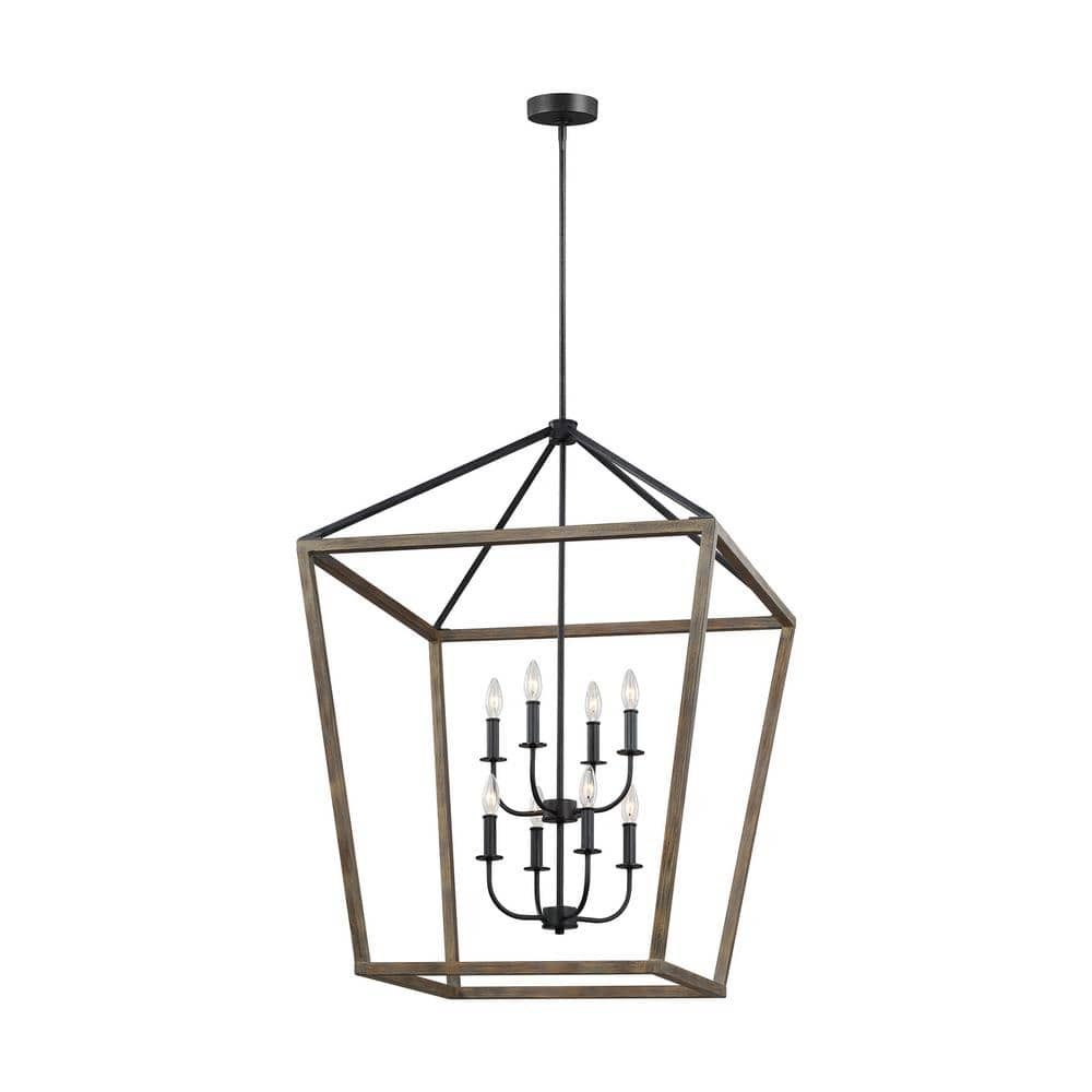 Feiss Gannet 8 Light Weathered Oak Wood/antique Forged Iron Rustic  Farmhouse Hanging Candlestick Chandelier F3194/8wow/af – The Home Depot With Regard To Weathered Oak Wood Lantern Chandeliers (View 2 of 15)