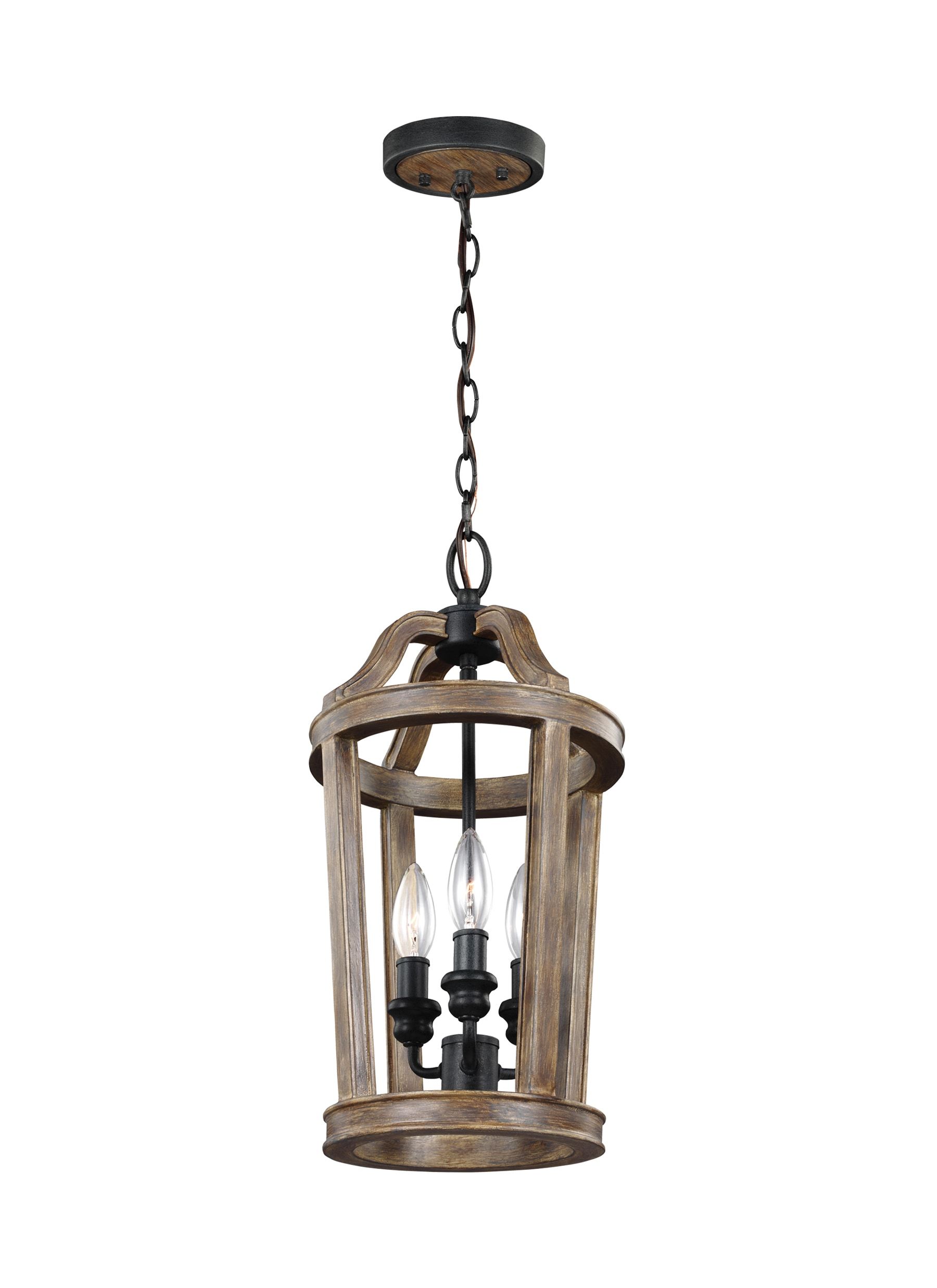 Feiss Lorenz 3 Light Weathered Oak Wood Transitional Lantern Pendant Light  In The Pendant Lighting Department At Lowes For Weathered Oak Wood Lantern Chandeliers (View 5 of 15)