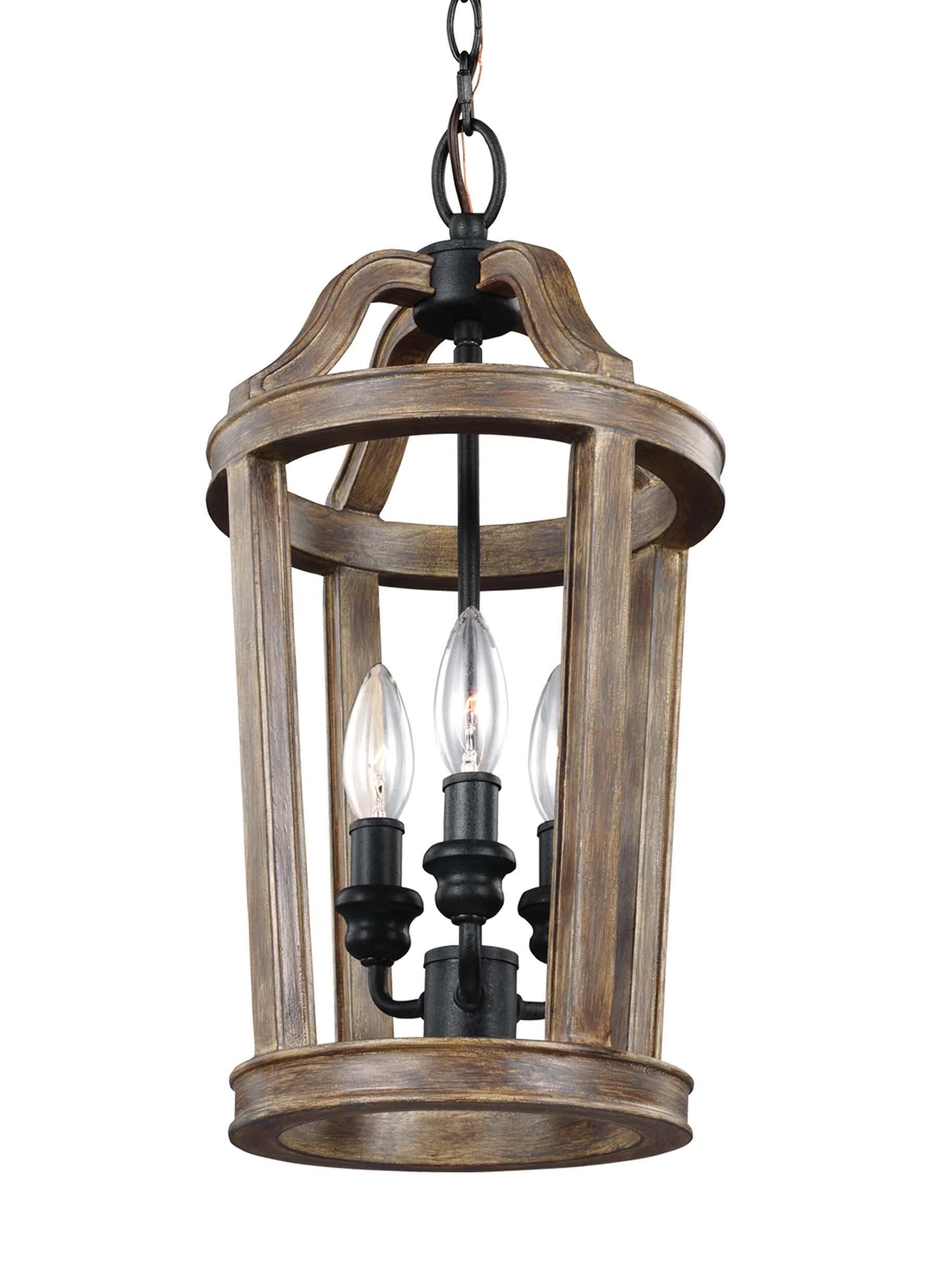 Feiss Lorenz 3 Light Weathered Oak Wood Transitional Lantern Pendant Light  In The Pendant Lighting Department At Lowes Pertaining To Weathered Oak Wood Lantern Chandeliers (View 3 of 15)