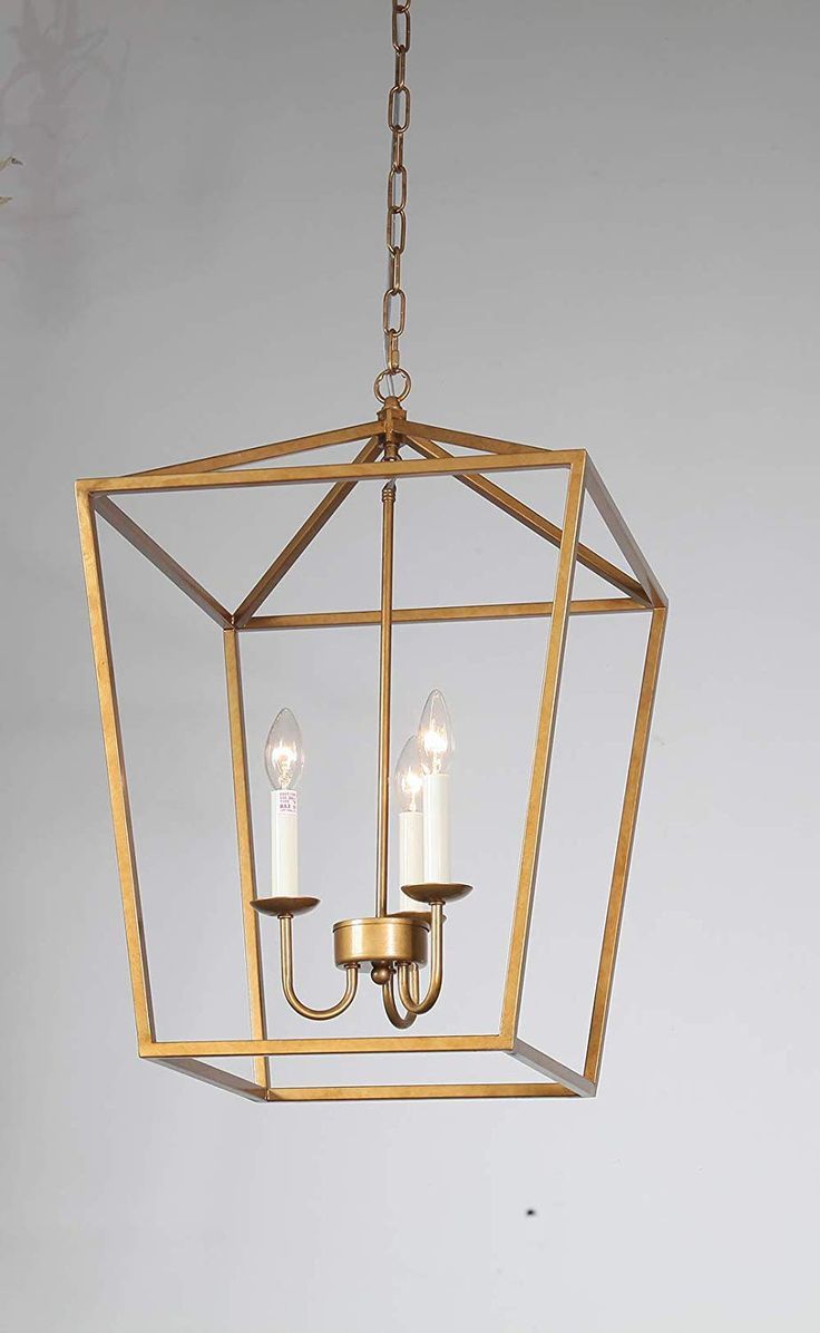 Foyer Lantern Pendant Light Fixture, Dst Gold Iron Cage Chandelier  Industrial Led Ceiling Lighting, Size: D17'' H25'' Chain 45'' | Lantern  Pendant Lighting, Pendant Light, Pendant Light Fixtures For Aged Brass Lantern Chandeliers (View 1 of 15)