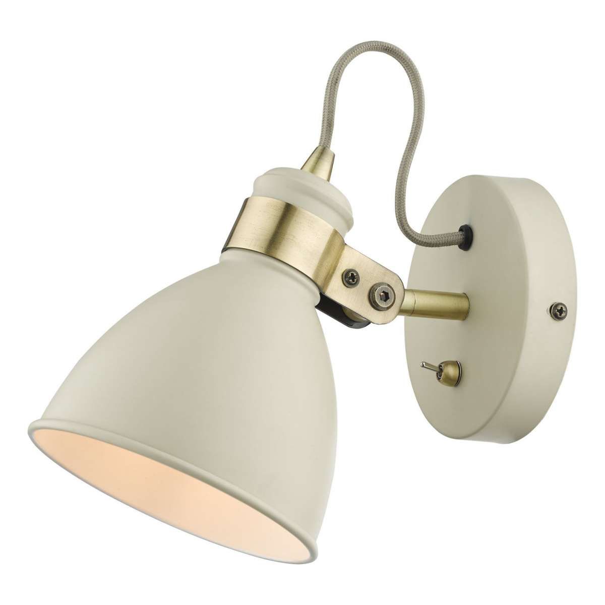 Frederick Gloss Cream Wall Light With Antique Brass Detail |  Jrlighting.co (View 9 of 15)