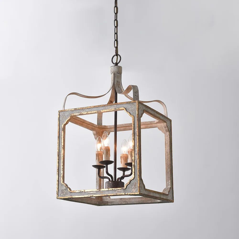 French 4 Light Lantern Chandelier Square Candelabra Pendant Light In  Antique Gray  Homary For Four Light Lantern Chandeliers (View 14 of 15)