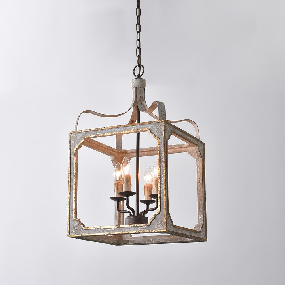 French 4 Light Lantern Chandelier Square Candelabra Pendant Light In  Antique Grey  Homary Throughout Driftwood Lantern Chandeliers (Photo 9 of 15)