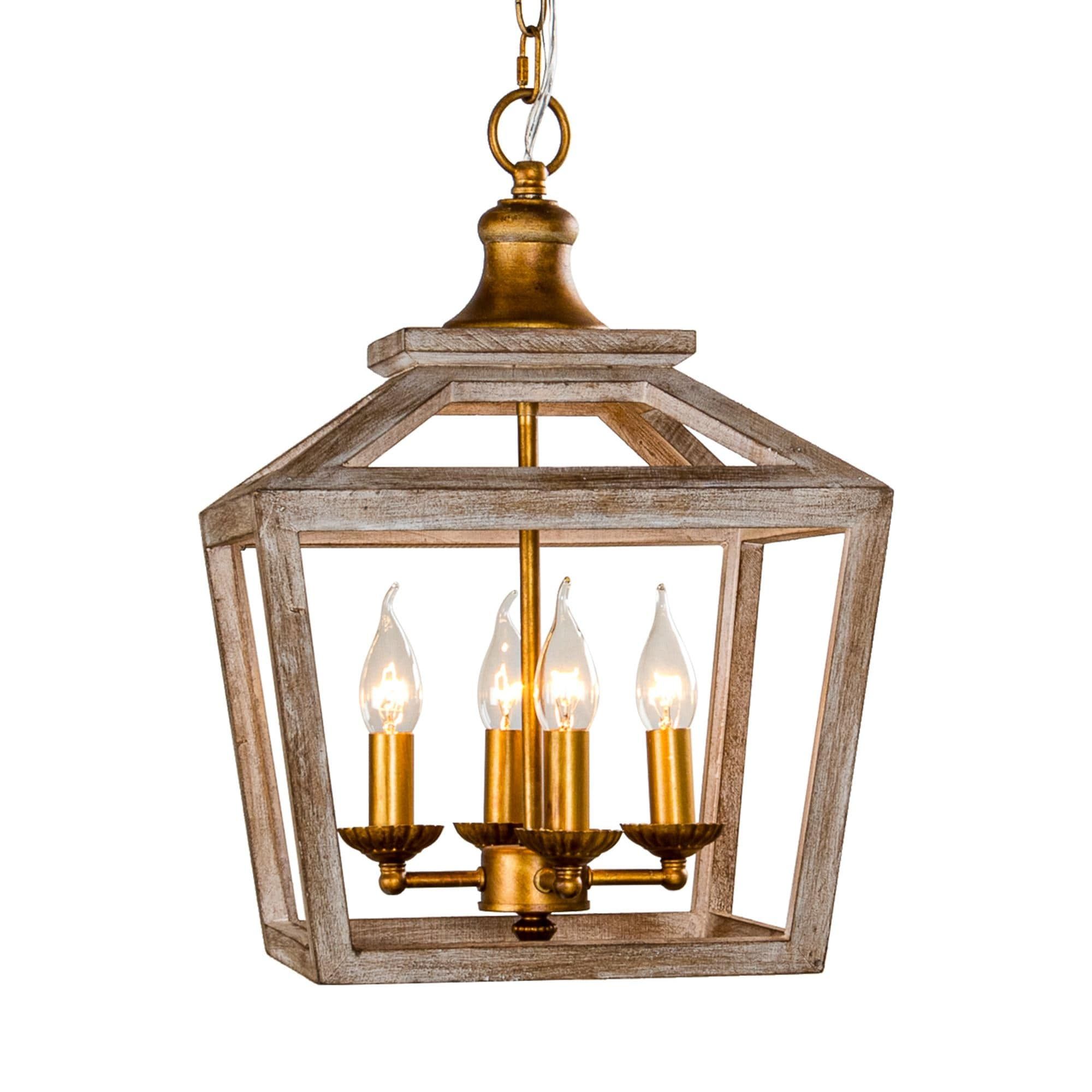 Gold 4 Light Distressed Wood Lantern Pendant Chandelier – On Sale –  Overstock – 35225710 Intended For Distressed Oak Lantern Chandeliers (View 13 of 15)