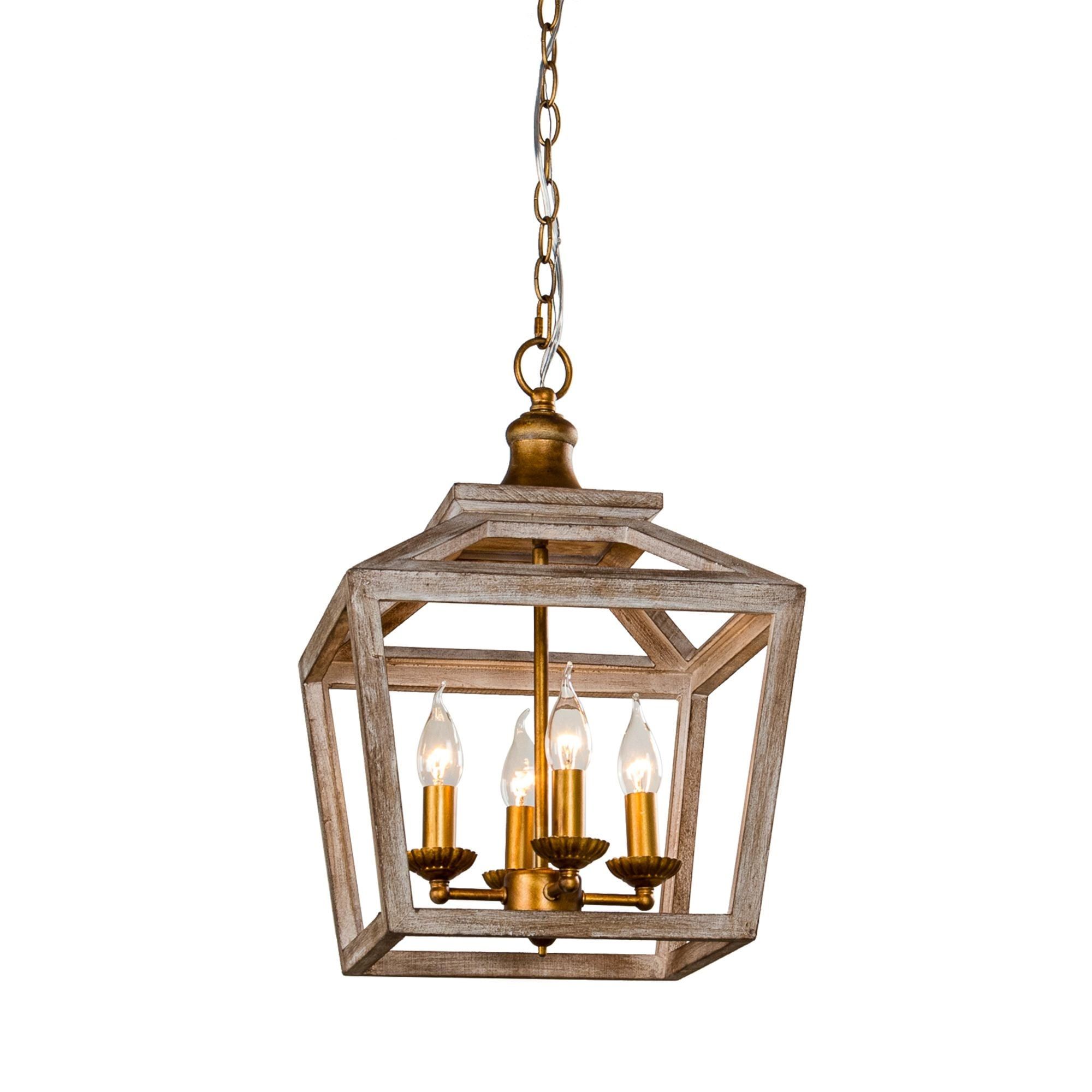 Gold 4 Light Distressed Wood Lantern Pendant Chandelier – On Sale –  Overstock – 35225710 With Distressed Oak Lantern Chandeliers (View 9 of 15)