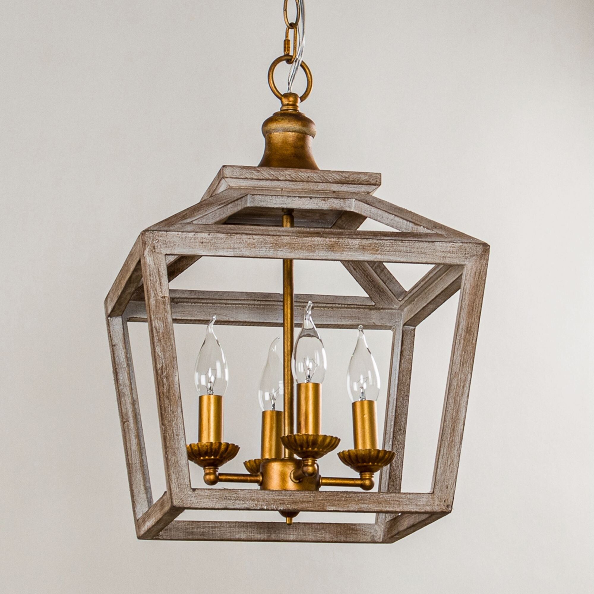 Gold 4 Light Distressed Wood Lantern Pendant Chandelier – On Sale –  Overstock – 35225710 Within Distressed Oak Lantern Chandeliers (Photo 15 of 15)