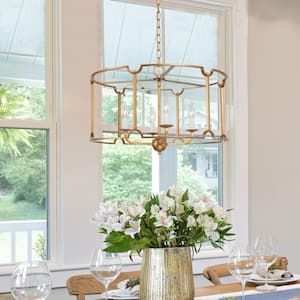 Gold – Lantern – Chandeliers – Lighting – The Home Depot Throughout Brushed Champagne Lantern Chandeliers (View 14 of 15)